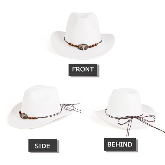 1983 Womens Classic Western Cowgirl Cowboy Wide Brim Hats With Belt - Snow